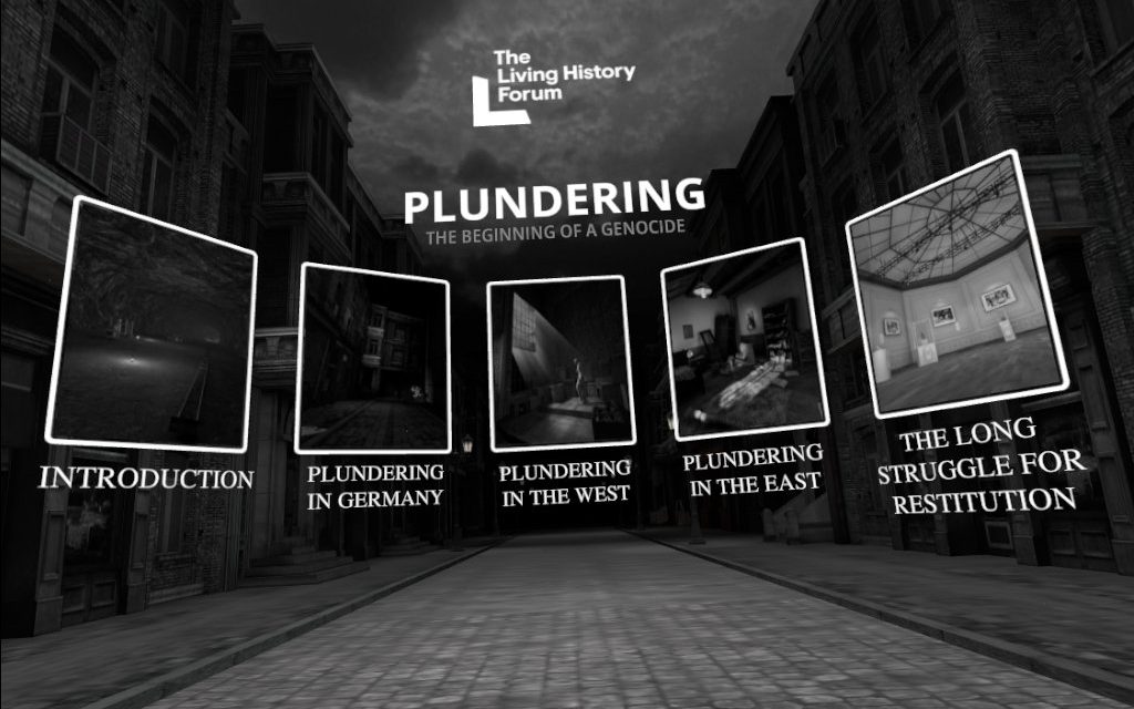 A screenshot of the title and navigation screen from Plundering showing five chapters with thumbnails.