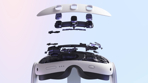 An exploded view of the Meta Quest 3 headset