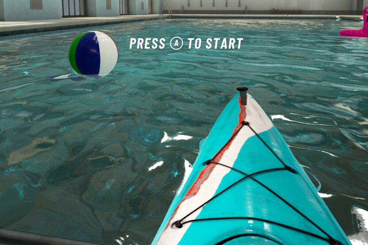 An image of a kayak in a swimming pool with "Press (A) to Start" overlaid